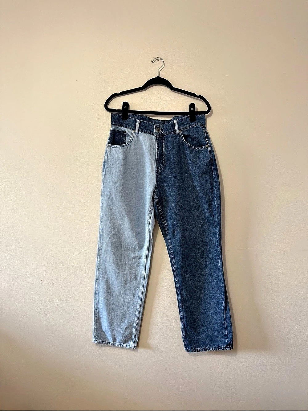 RAGGED PRIEST Two Tone Split Denim Jeans Color Block Blue